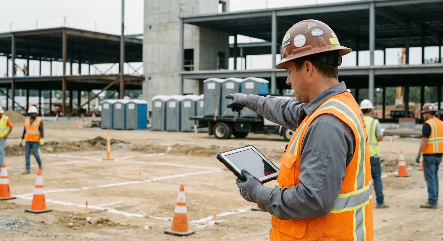 Construction site portable toilet placement planning in Delton, MI