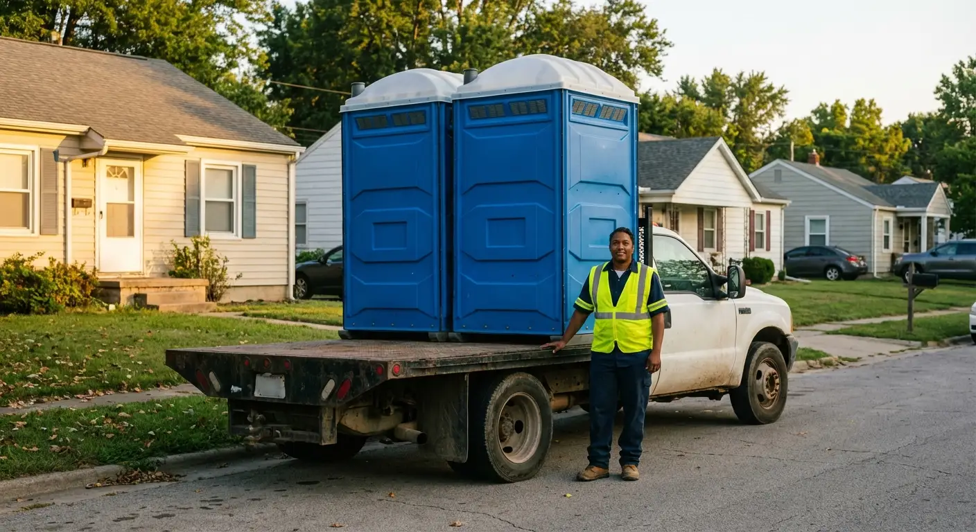 Barry County Portables founder with original service truck in Delton, MI